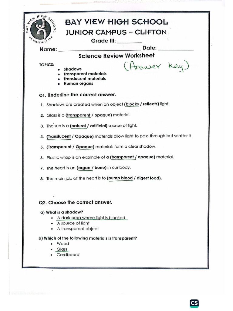 Science Answer Key | PDF