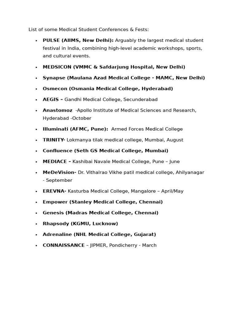 List Medical Student Conferences | PDF