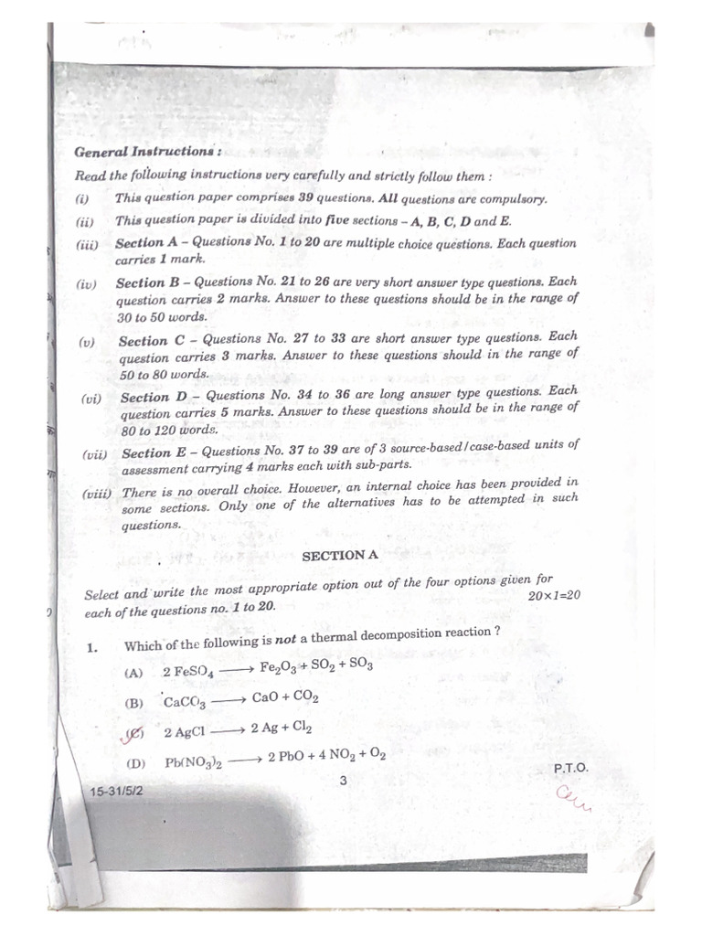 Last Year Question Paper Class 10 | PDF
