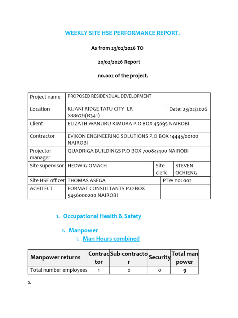Weekly Hse Performance Report | PDF | Occupational Safety And Health ...