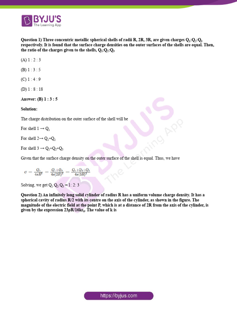 Electrostatics JEE Advanced Previous Year Questions With Solutions PDF ...