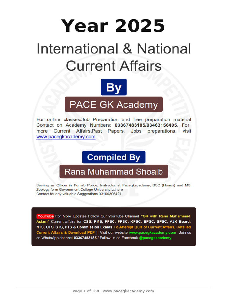 Current Affairs Year 2025 PACE | PDF | Pakistan | Nawaz Sharif