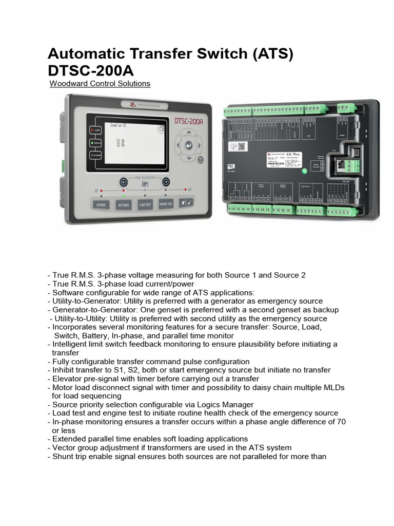 Woodward DTSC-200A Automatic Transfer Switch | PDF