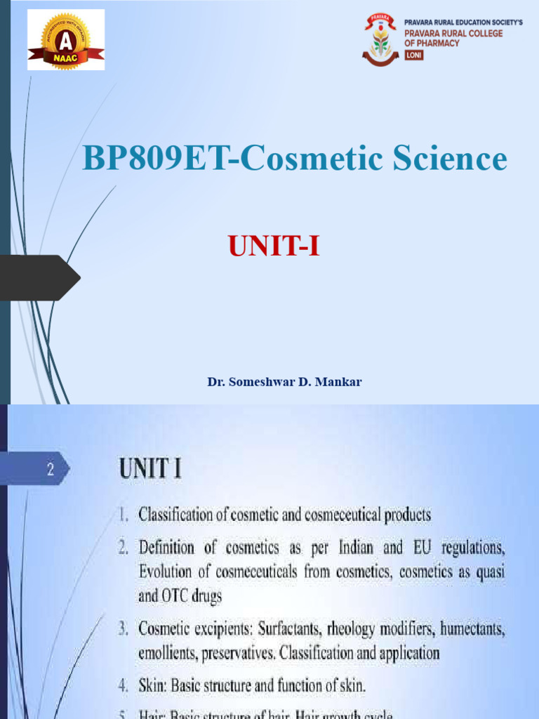 Cosmetic Science Unit - 1 | PDF