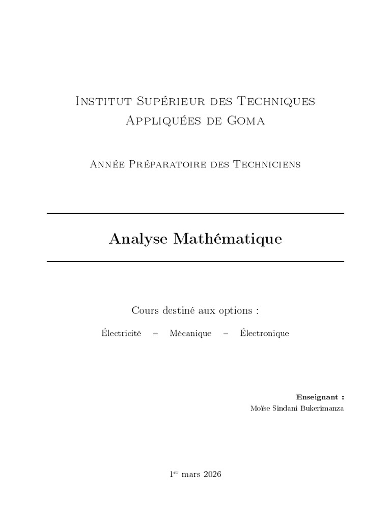 UE D'Analyse Math Préparatoire ISTA GOMA | PDF | Séquence | Limite ...