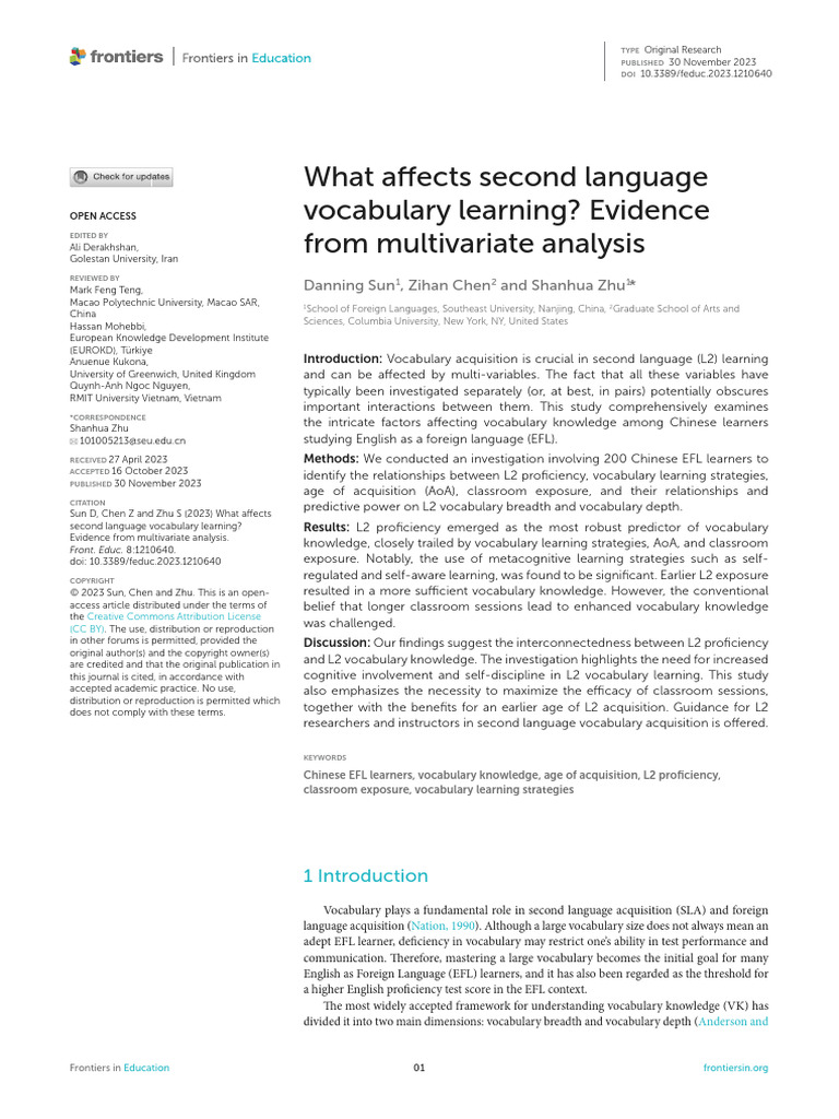 What Affects Second Language Vocabulary Learning Evidence From ...