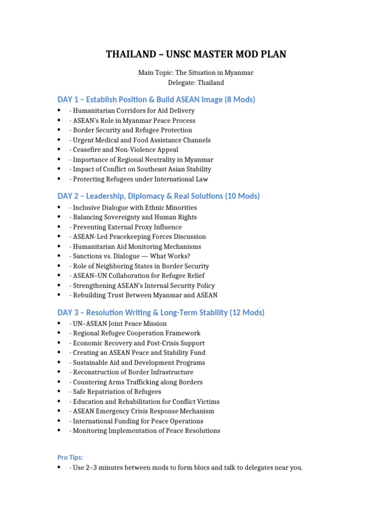 Thailand UNSC 3Day Mod Plan | PDF