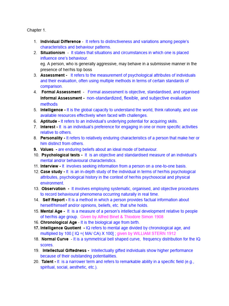Important Definitions Chapter 1 | PDF | Intelligence | Intelligence ...