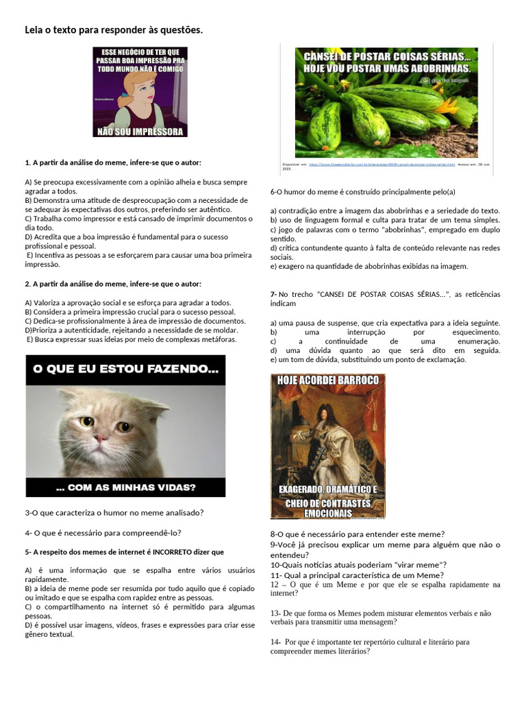 Leia o Texto para Responder Ã S Questã Es MEME | PDF