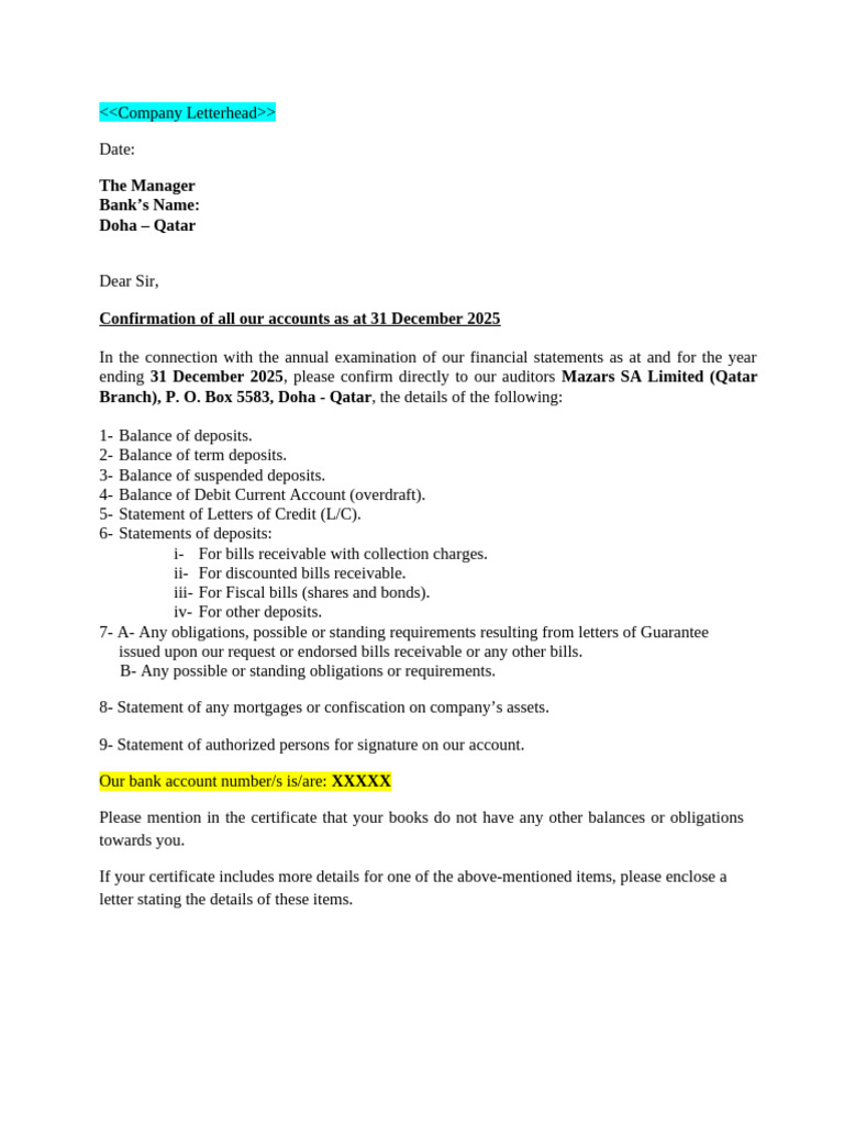 Bank Confirmation 2025 | PDF