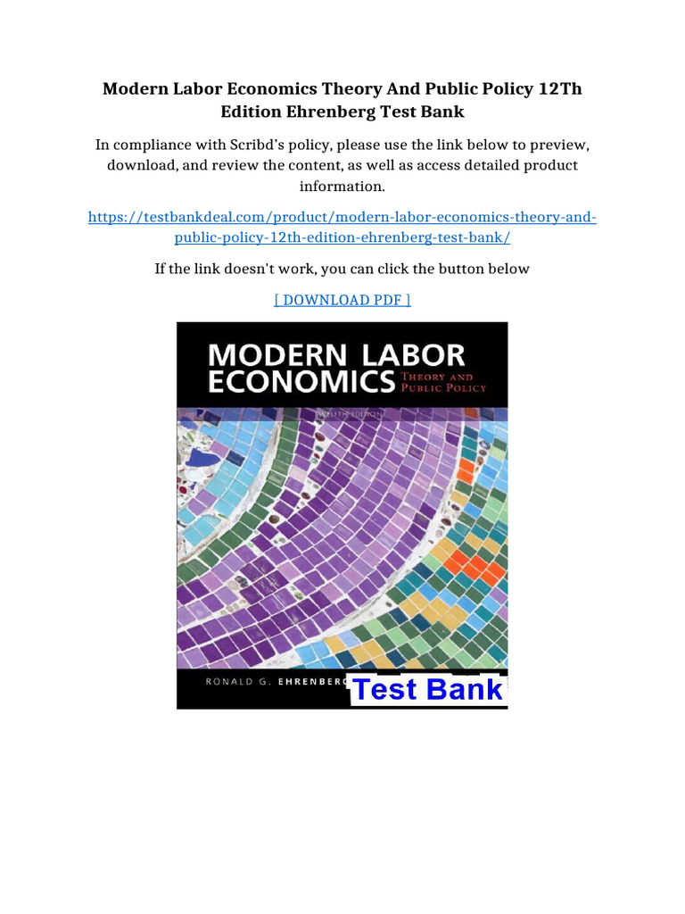 Modern Labor Economics Theory and Public Policy 12th Edition Ehrenberg ...