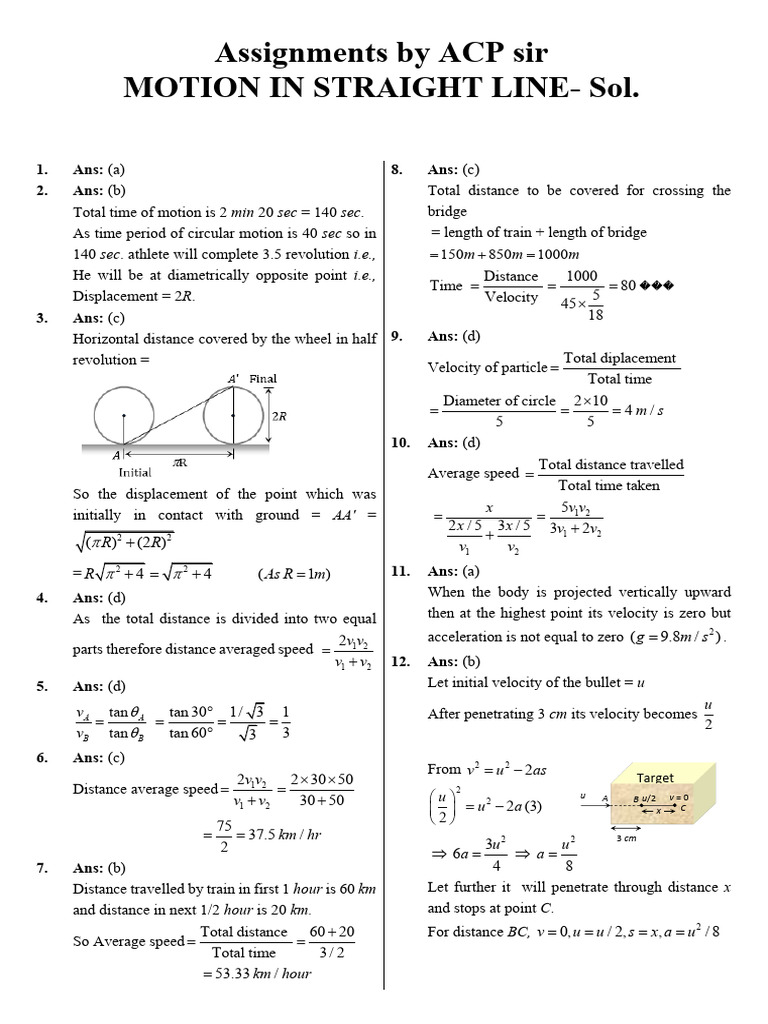 Motion in Straight Line - MPS - Sol | PDF