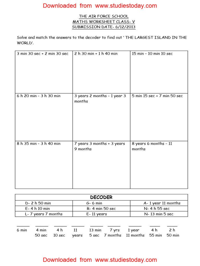 Cbse Class 5 Mathematics Worksheet Time | PDF