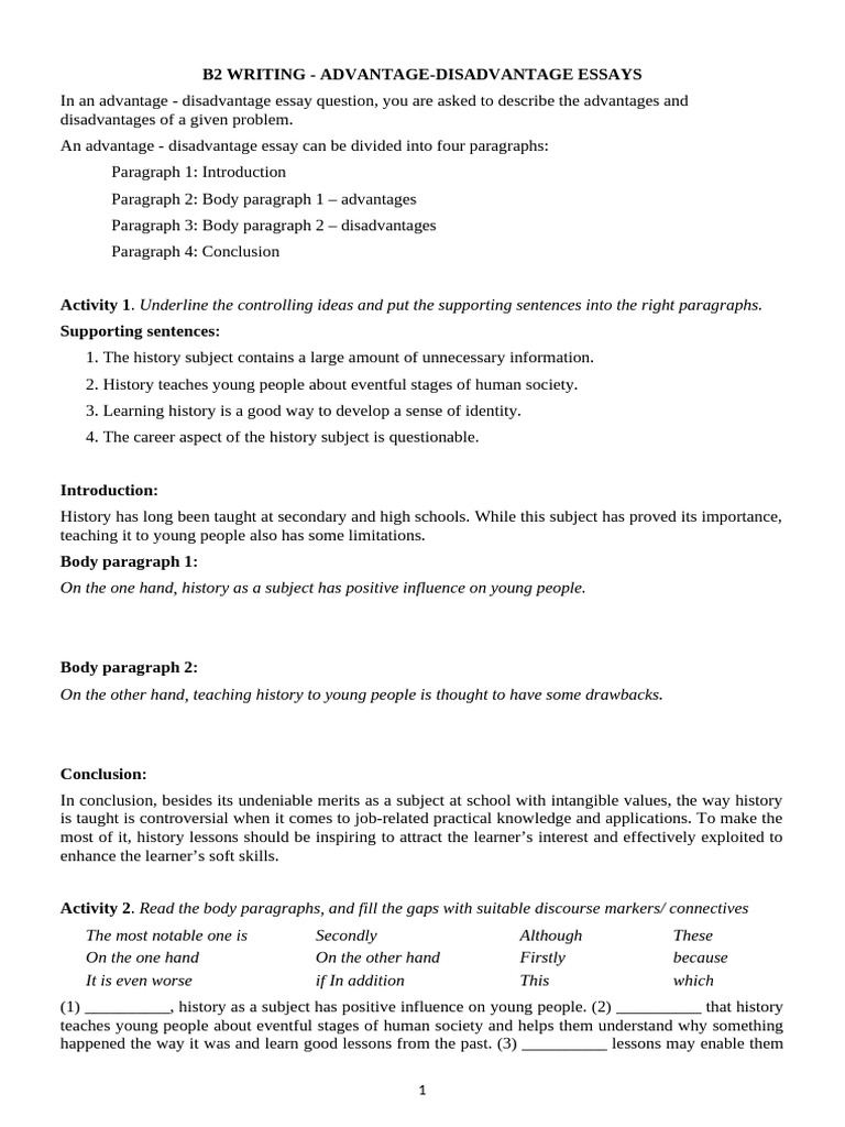 b2 Writing Handout 6. Advantage-Disadvantage Essays | PDF | Learning