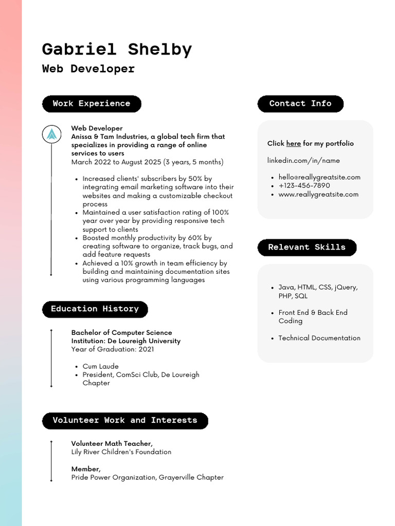 Pastel Pink Light Blue Clean UI Web Developer CV | PDF