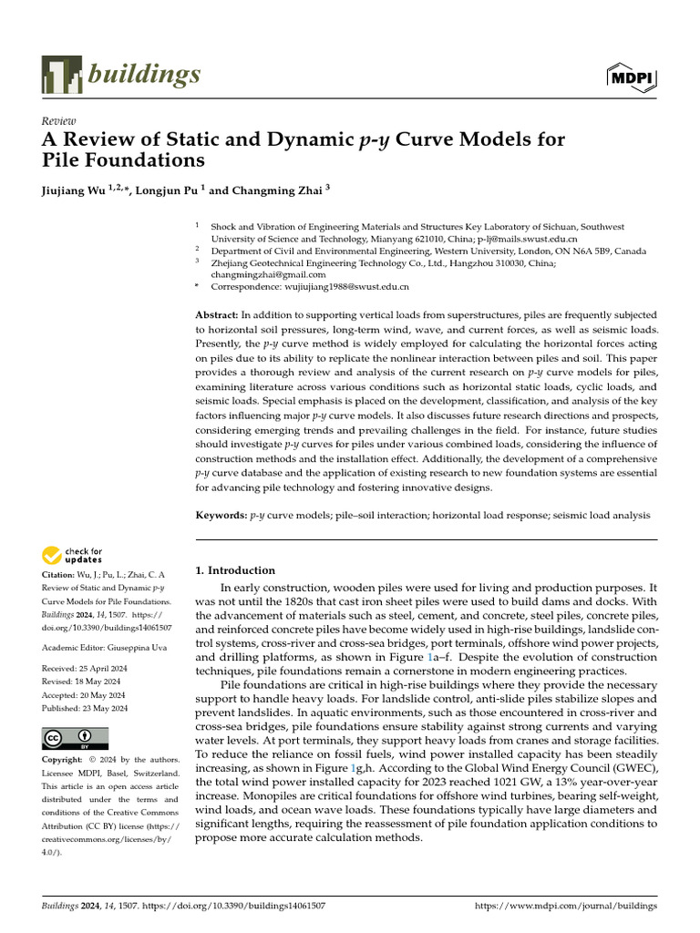 A Review of Static and Dynamic P-Y Curve Models For Pile Foundations ...