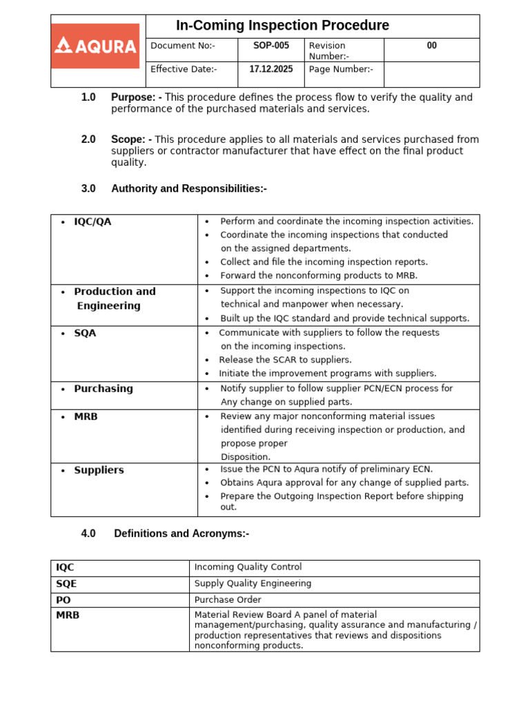 Procedure of Incoming Inspection | PDF | Warehouse | Business