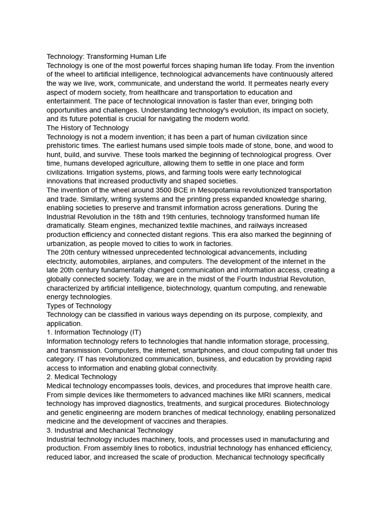 Technology- Transforming Human Life (1) | PDF | Artificial Intelligence ...