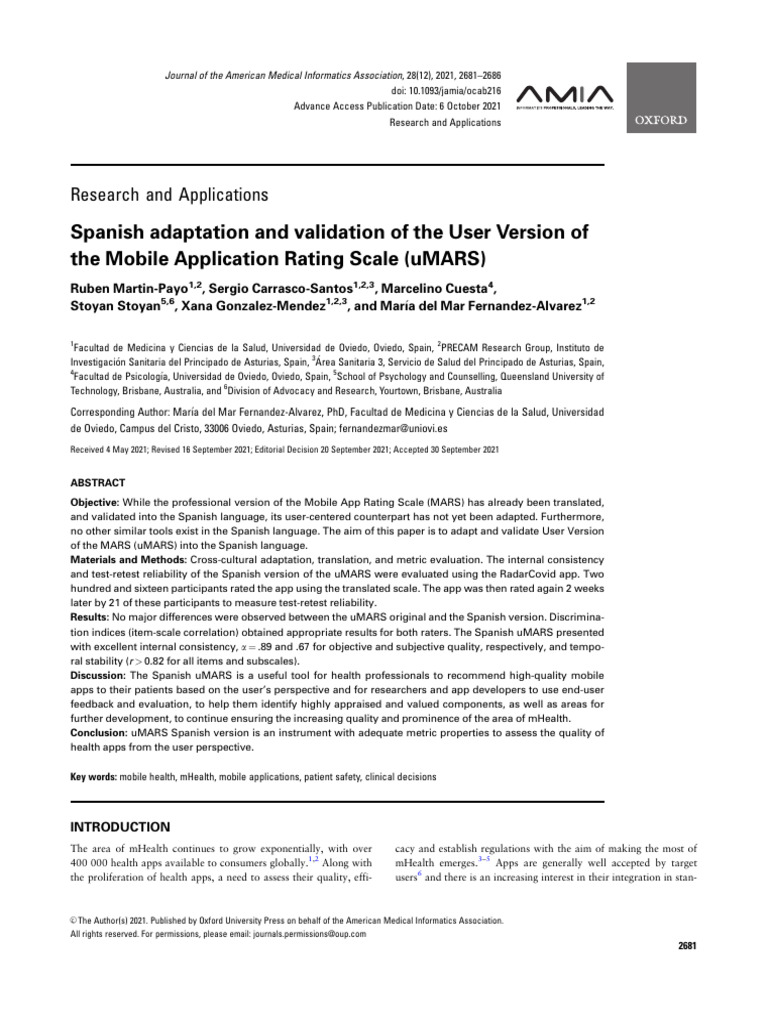 Spanish Adaptation and Validation of the User Version Of | PDF ...