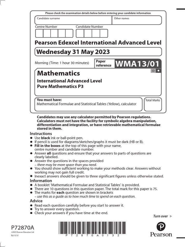 June 2023 QP - P3 Edexcel Maths IAL | PDF | Curve | Equations