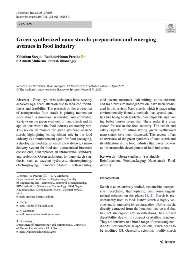 Green Synthesized Nano Starch Preparation and Emerging | PDF | Starch ...