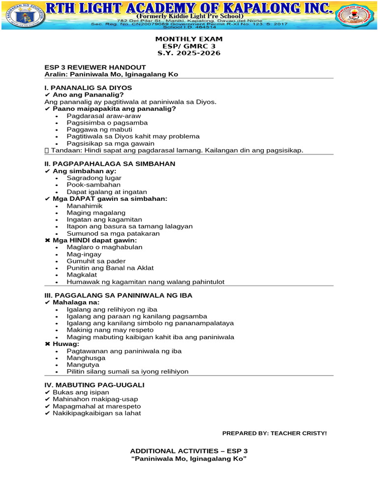 Epp 3RD Grading Exam | PDF