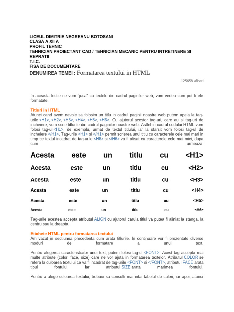 Formatarea Textului in HTML | PDF