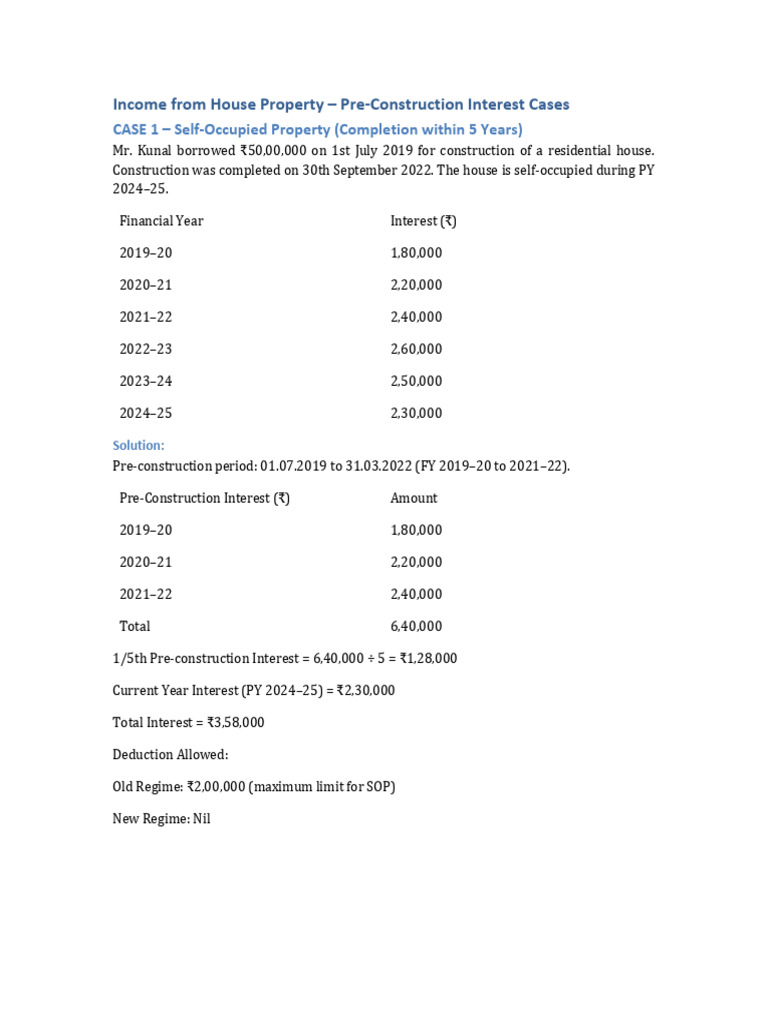 Interest Calculation Cases House Property | PDF | Money | Taxes