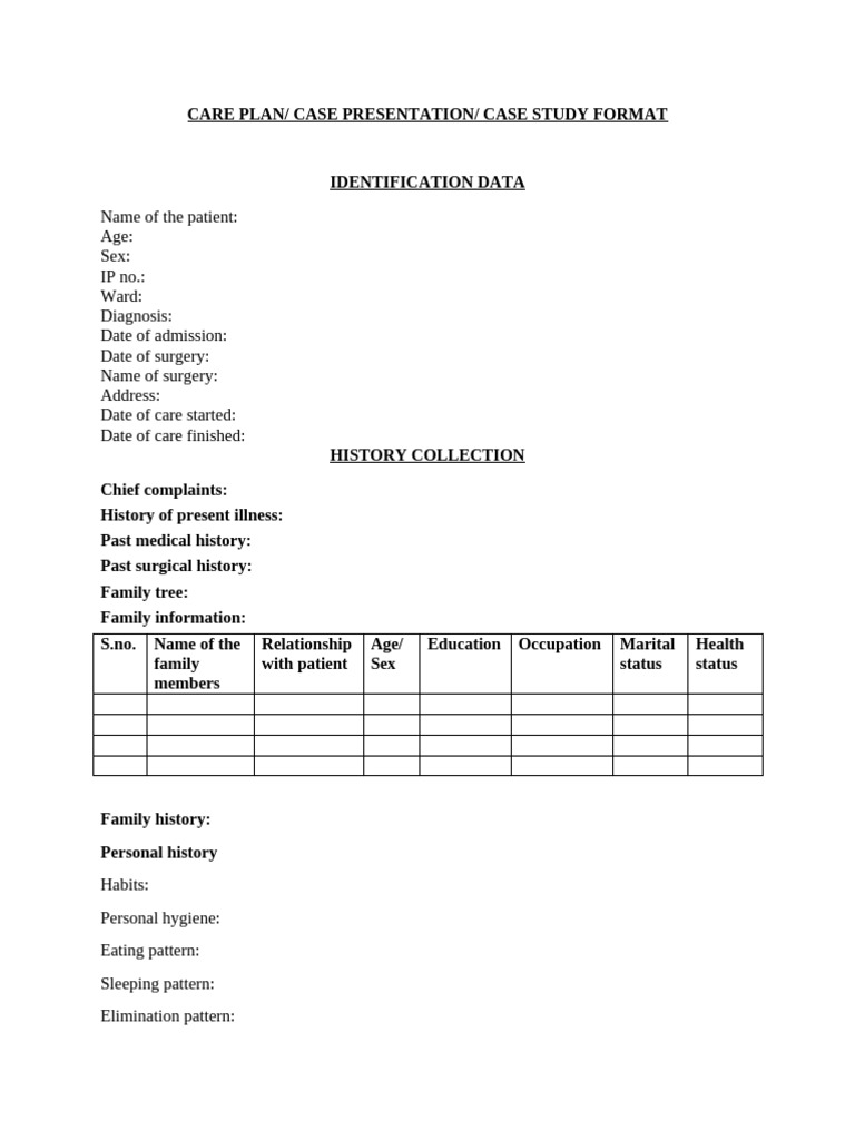 Care Plan Format Fon | PDF | Physical Examination | Clinical Medicine
