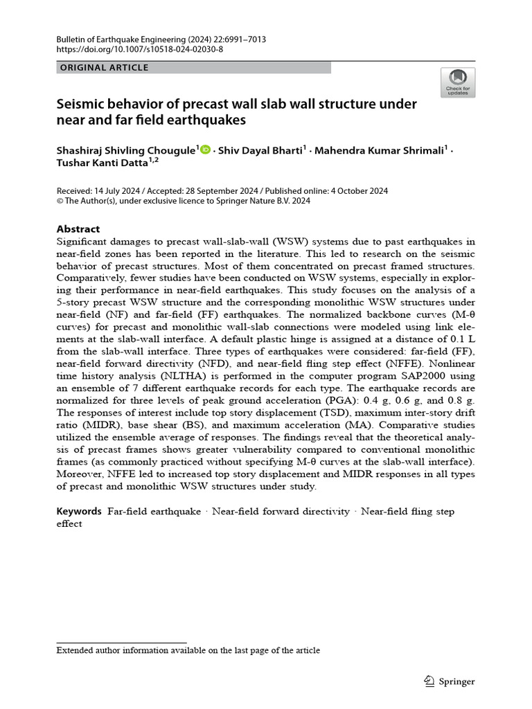 Seismic Behavior of Precast Wall Slab Wall Structure Under Near and Far ...