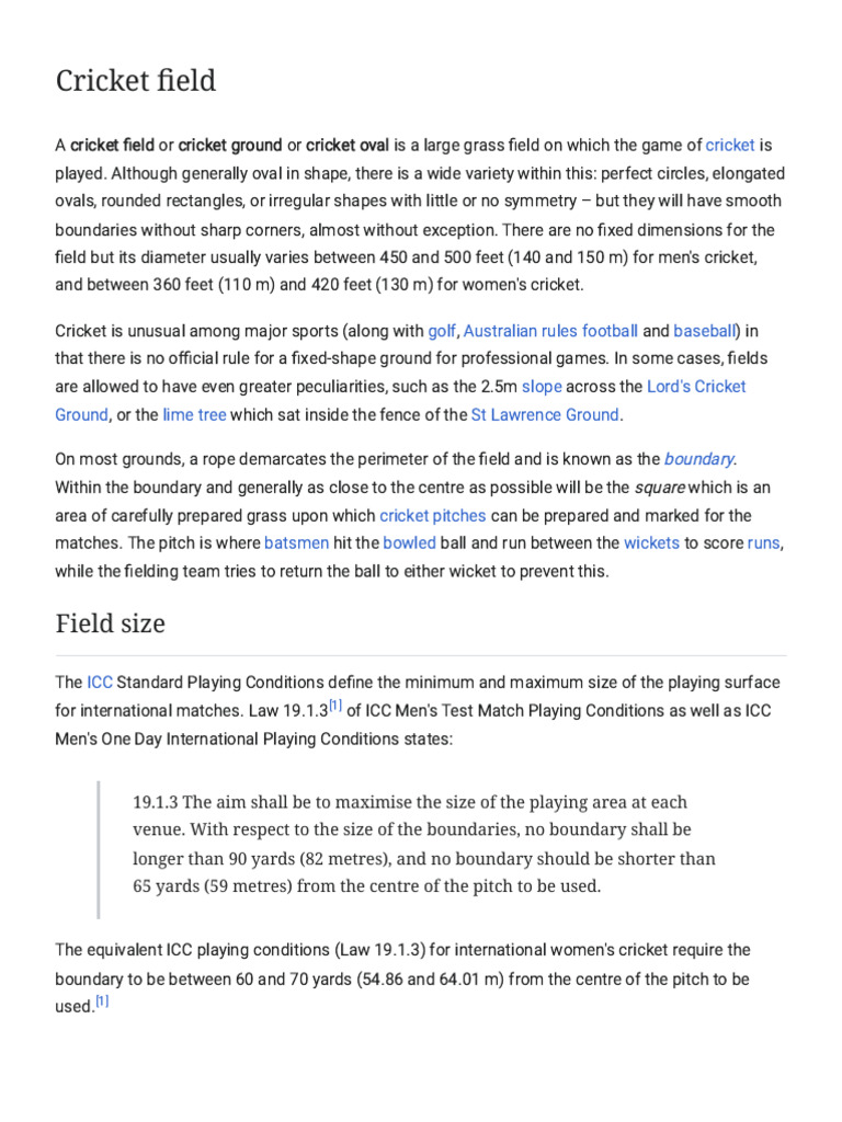 Cricket Field - Wikipedia | PDF | Team Sports | Ball Games