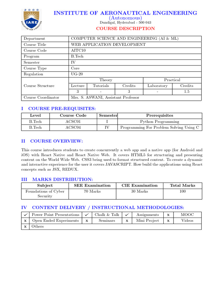 AIML WAD Course Description | PDF | Engineering | Web Application