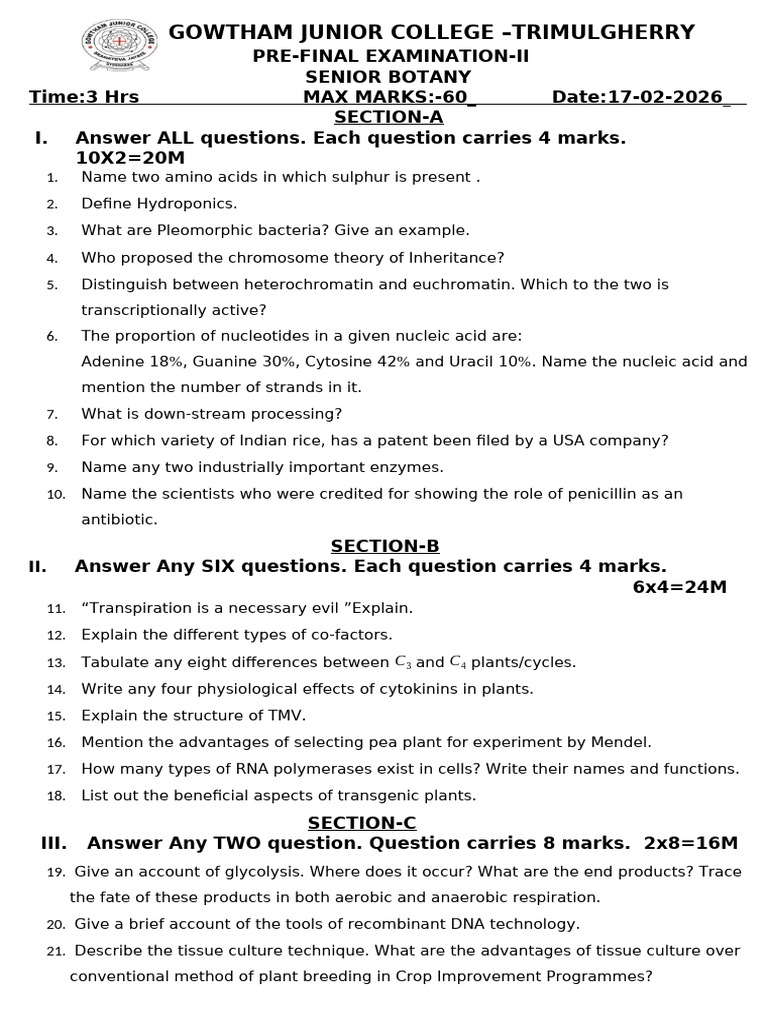 Sr Botany Prefinal Exam II 2026 | PDF