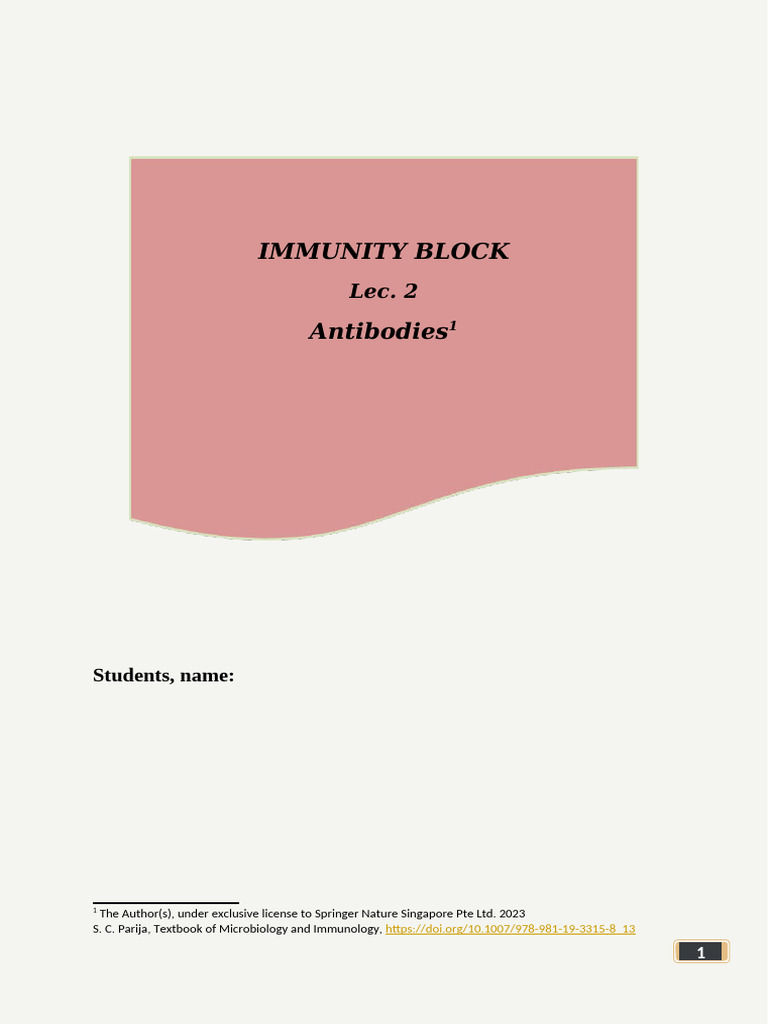 IMMUNITY BLOCK LEC. 2 Antibodies Completed R | PDF | Antibody ...