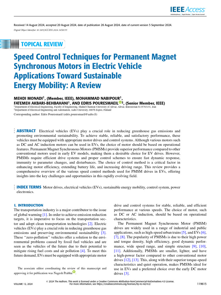 Speed Control Techniques for Permanent Magnet Synchronous Motors in ...