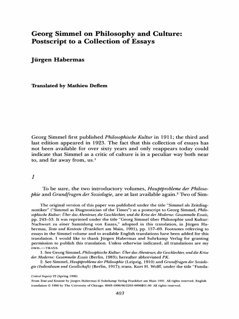 Georg Simmel On Philosophy and Culture | PDF
