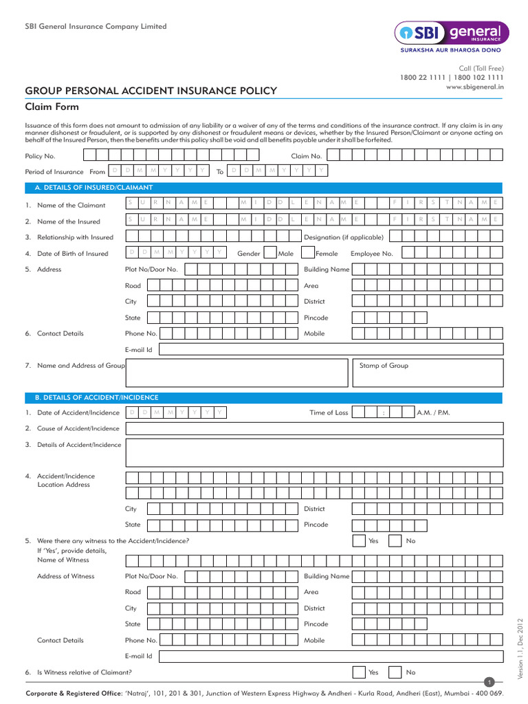 PAI claim form | PDF | Insurance | Receipt