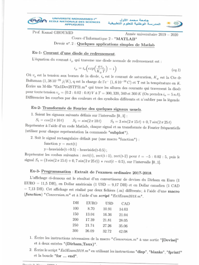 Devoir2 Matlab Solution 2019-2020 | PDF