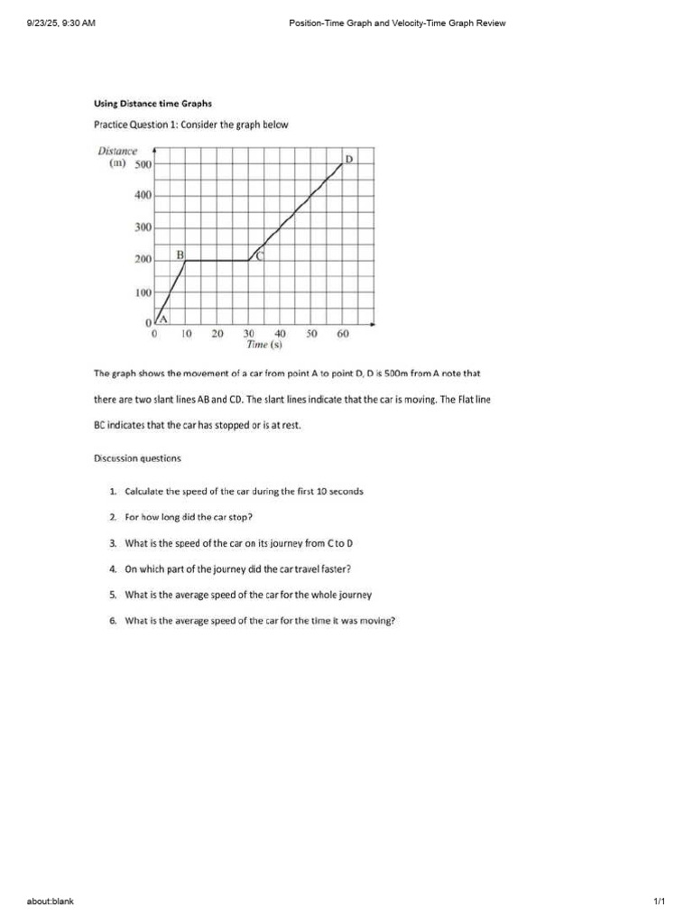 Position-Time Graph and Velocity-Time Graph Review | PDF