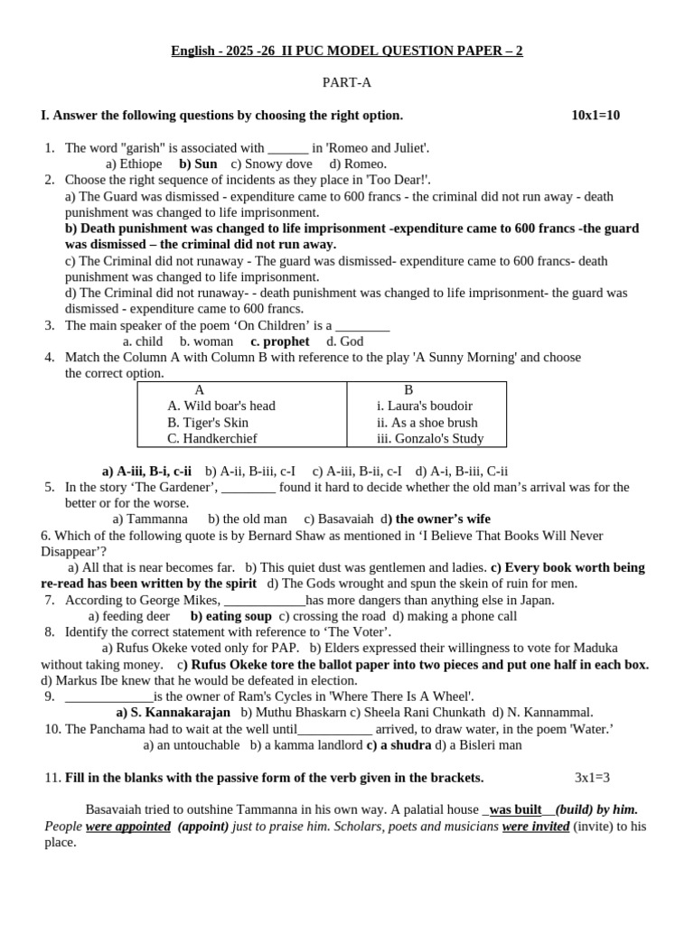 Model Question Paper 2 Answer | PDF