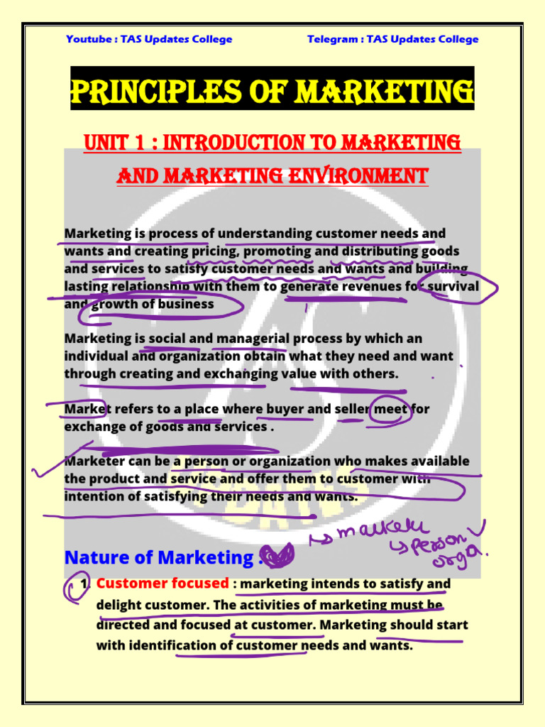Principles of Marketing Unit 1 Marketing and Its Environment Semester ...