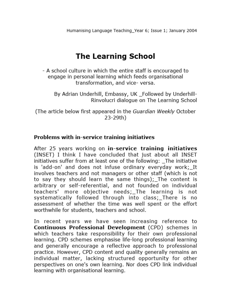 4 Underhill Learning School | PDF | Learning | Professional Development