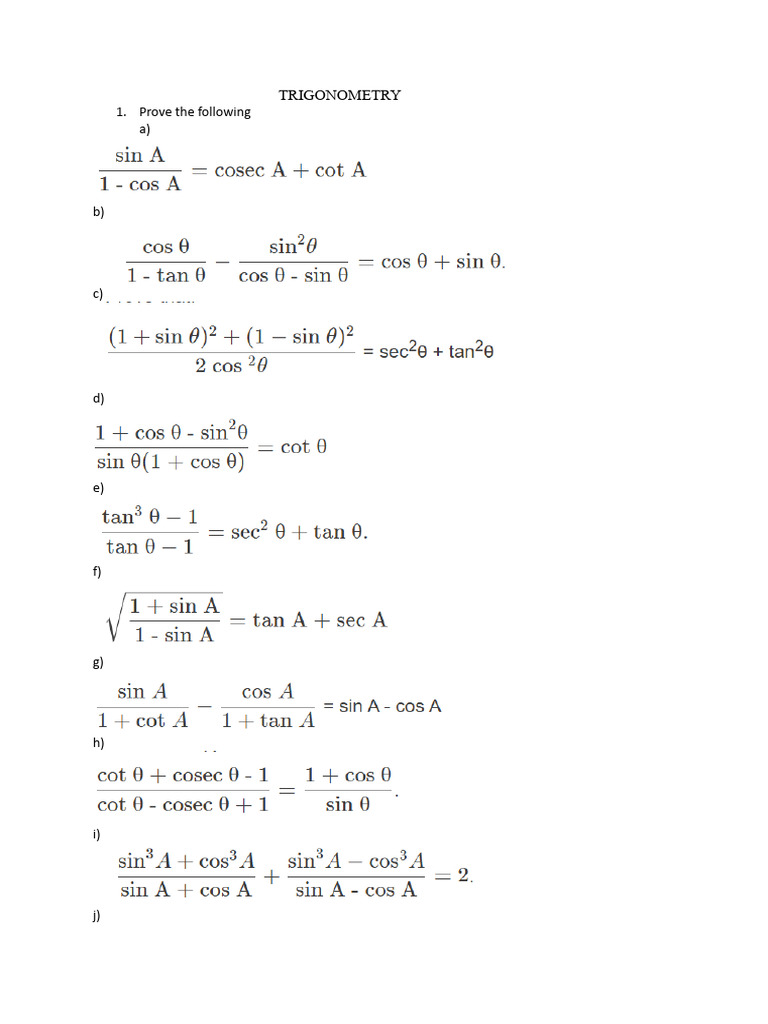 Math STD X Trigonometry | PDF
