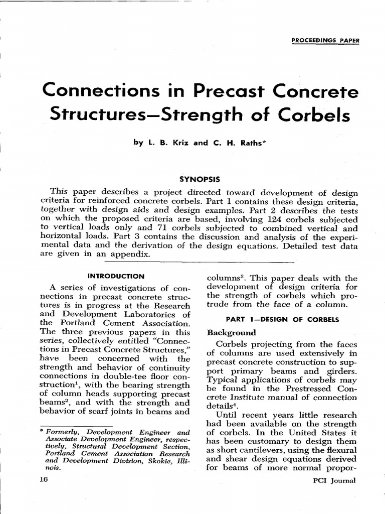 Connections in Precast Concrete Structures- Strength of Corbels | PDF ...