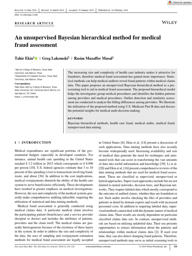 An Unsupervised Bayesian Hierarchical Method for Medical Fraud ...