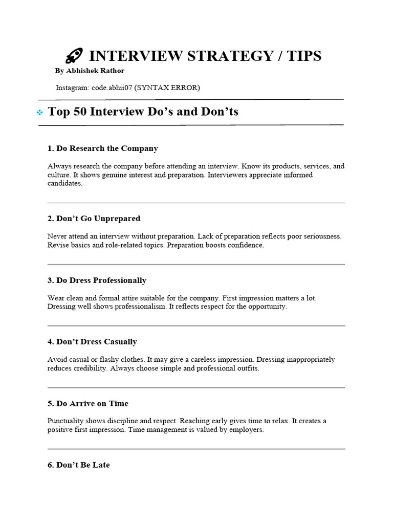 Interview Do - S & Don - Ts | PDF | Body Language | Anxiety