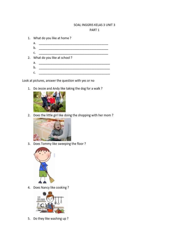 Soal Inggris Kelas 3 Unit 3 Part 1 | PDF