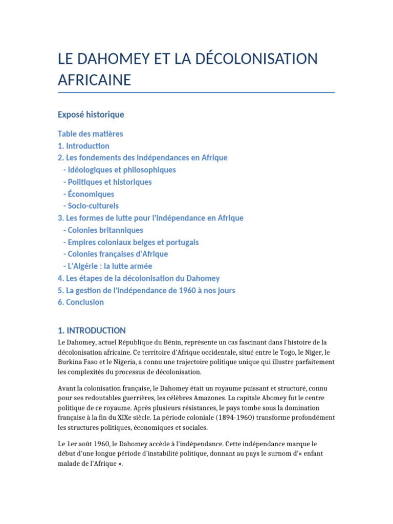 Dahomey Decolonisation 1 | PDF | Afrique | Décolonisation