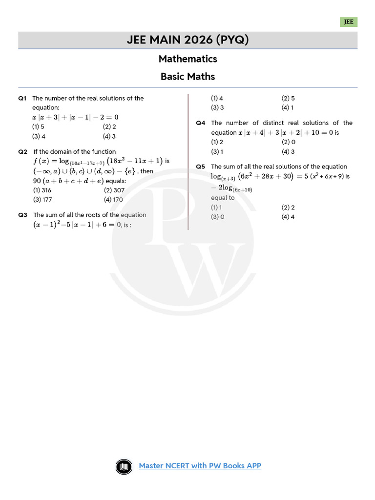 JEE Main 2026 Qs Basic Maths | PDF | Mathematics | Mathematical Objects