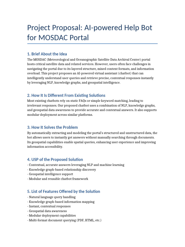 MOSDAC Chatbot Proposal | PDF | Information Retrieval | Data